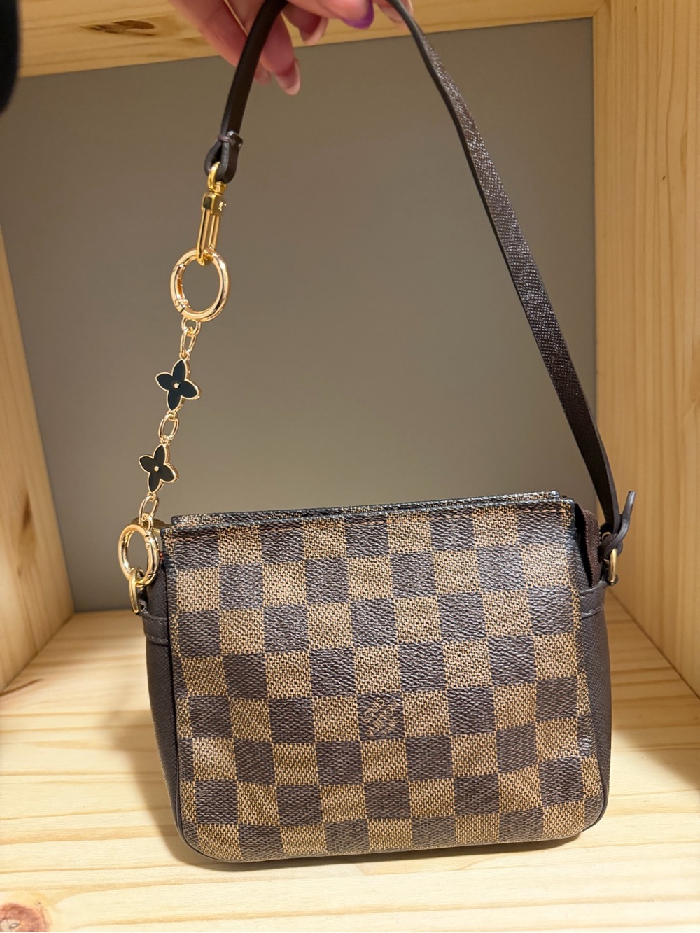 Louis Vuitton Brown Check Damier Shoulder Bag with Gold Hardware